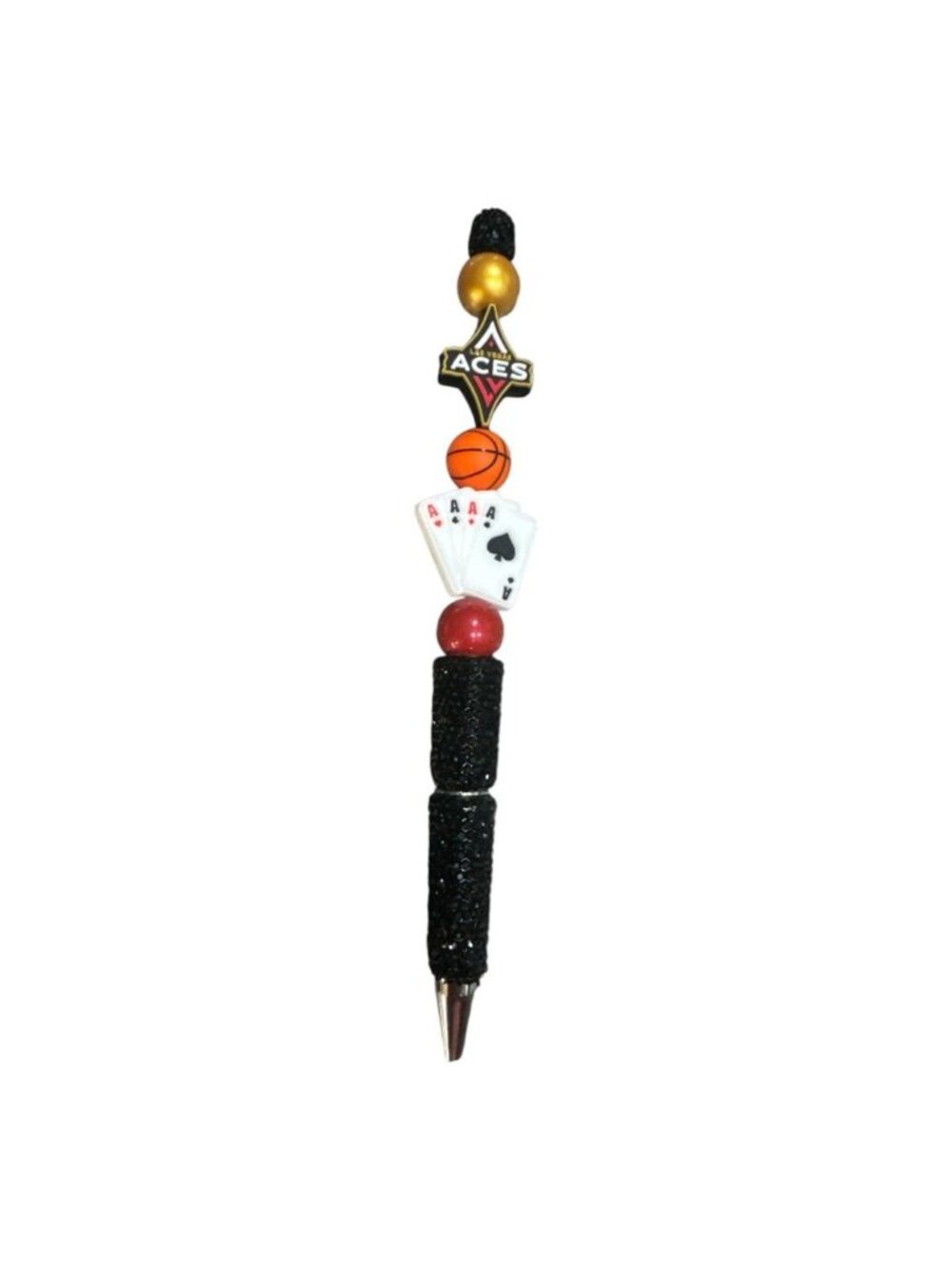 Las Vegas Aces Themed Beaded Pen With Basketball & Cards Design WNBA Fan Gift